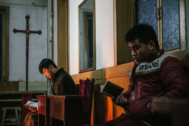 época natalícia em aldeia católica no norte da China