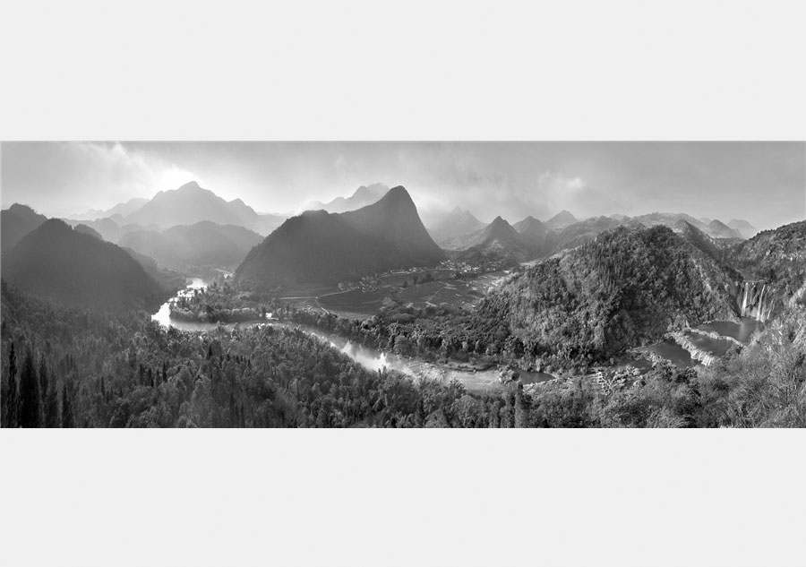 Paisagens únicas da China a preto e branco