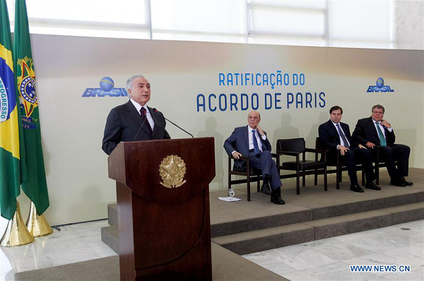 Brasil ratifica Acordo de Paris sobre mudan?as climáticas