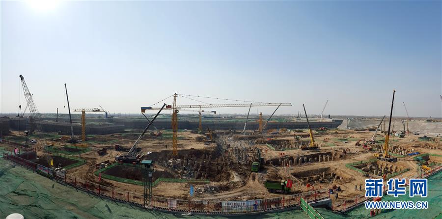 Panorama da constru??o do novo aeroporto de Beijing