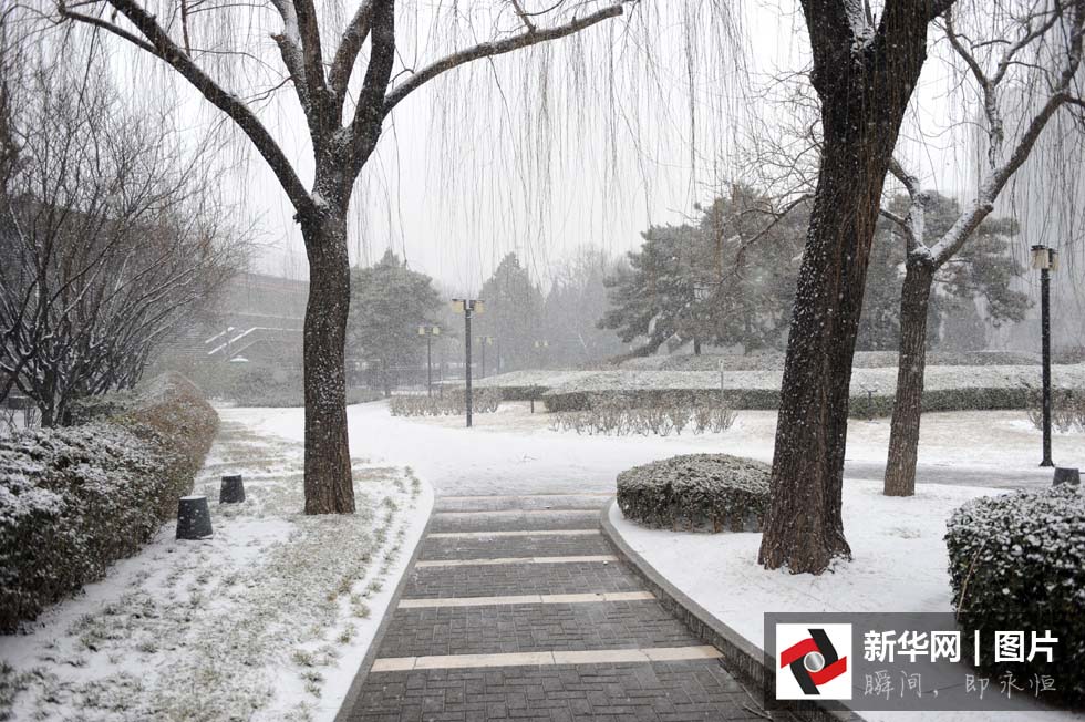 Beijing pintada de branco na primeira queda de neve da primavera