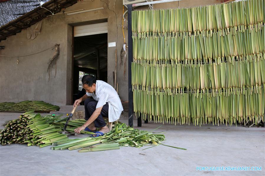 Alde?es produzem abanadores feitos de palmeira em Sichuan