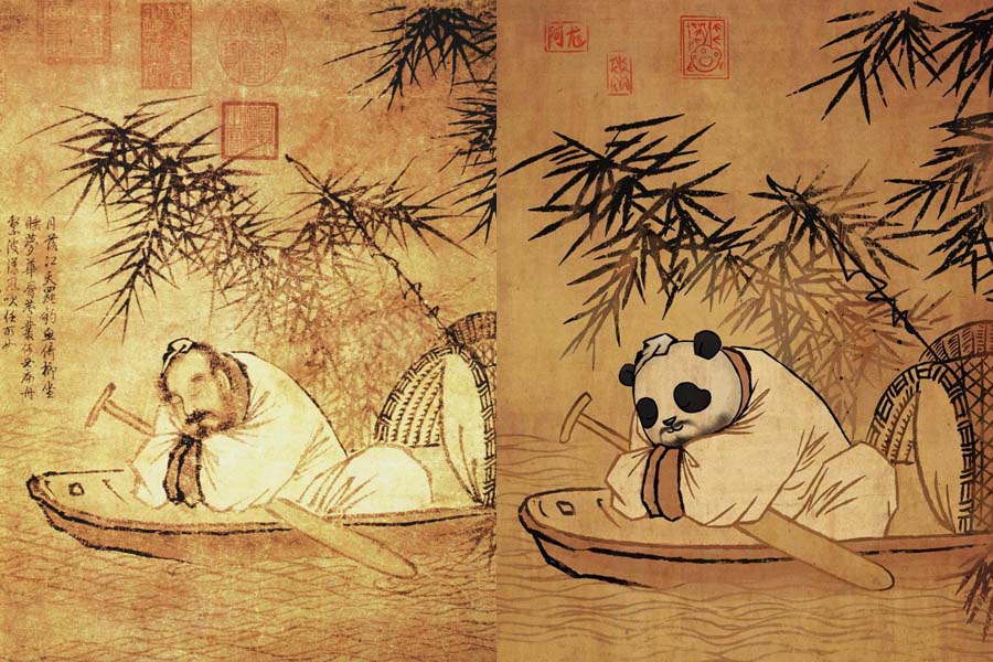 Pandas d?o a cara a retratos famosos