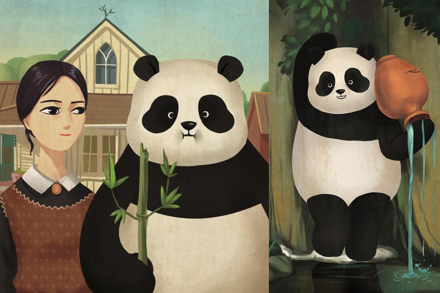 Pandas d?o a cara a retratos famosos
