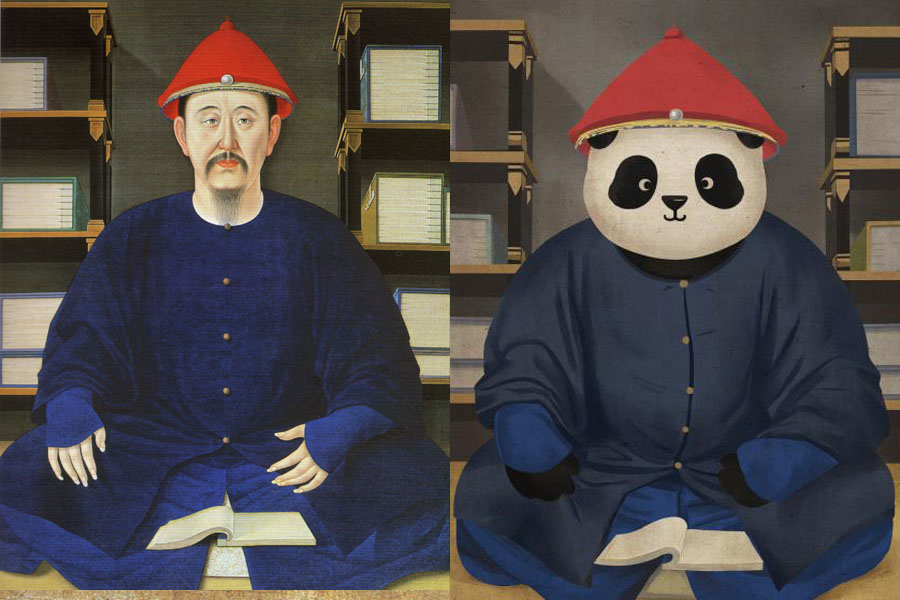 Pandas d?o a cara a retratos famosos