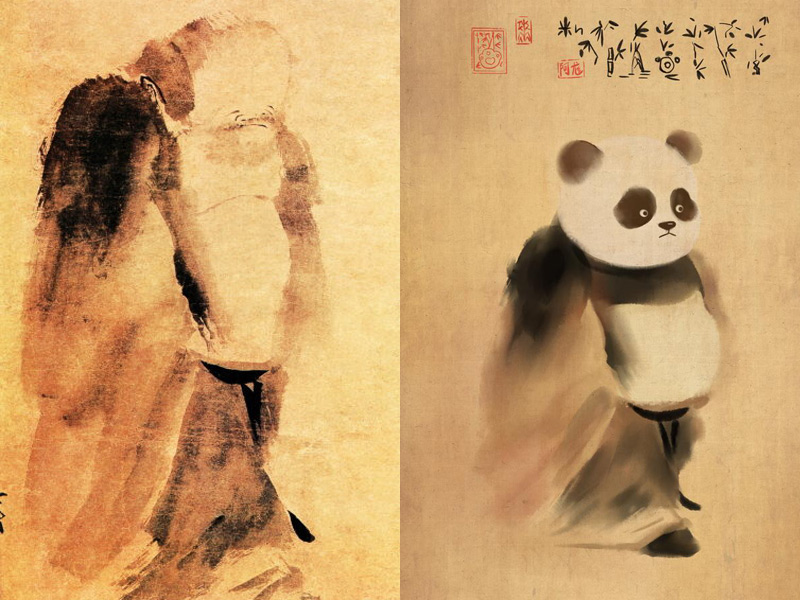 Pandas d?o a cara a retratos famosos