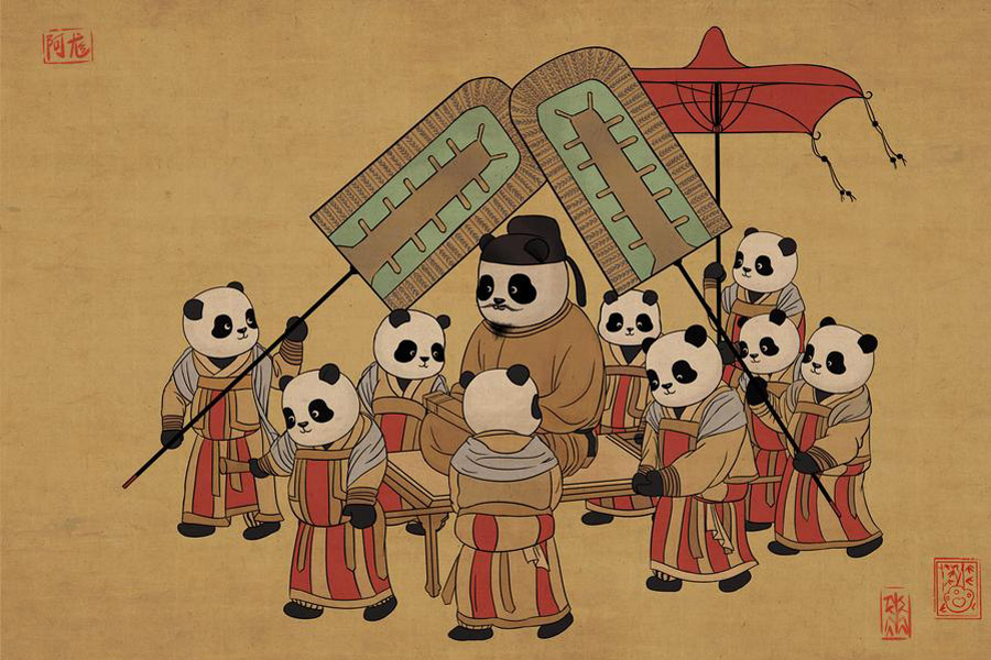 Pandas d?o a cara a retratos famosos
