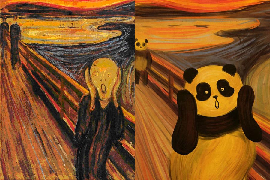 Pandas d?o a cara a retratos famosos