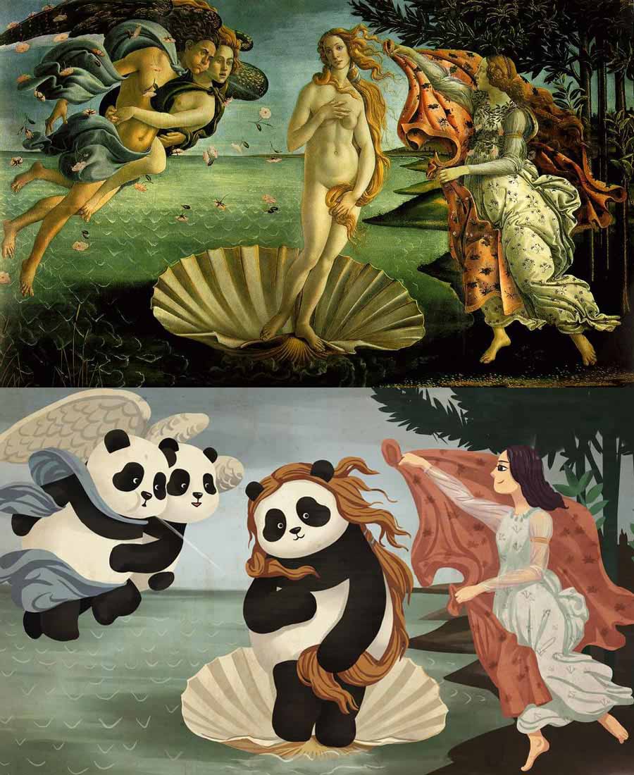 Pandas d?o a cara a retratos famosos