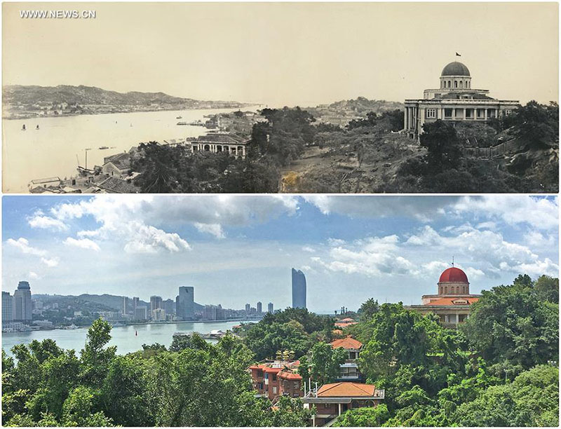 Imagens do passado e presente retratam transforma??o de Xiamen