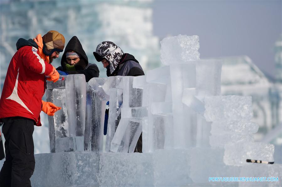 Competi??o internacional de esculturas de gelo em Harbin