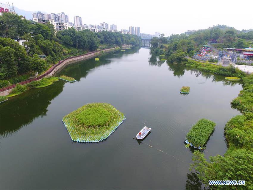 Ilhas artificiais construídas para purifica??o de água no leste e sudoeste da China