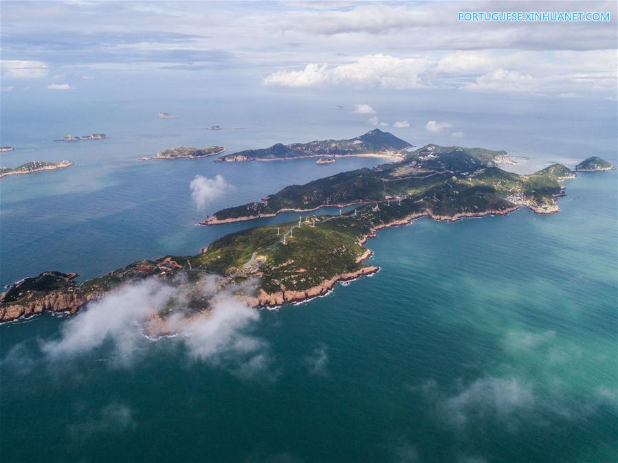 Zona de maricultura na ilha Nanji em Wenzhou, leste da China
