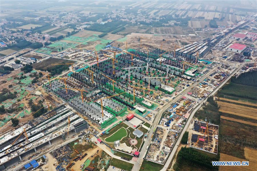 Esta??o Xiongan da ferrovia interurbana de alta velocidade Beijing-Xiongan está em constru??o
