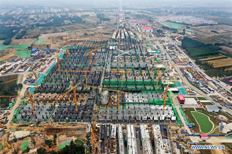 Esta??o Xiongan da ferrovia interurbana de alta velocidade Beijing-Xiongan está em constru??o