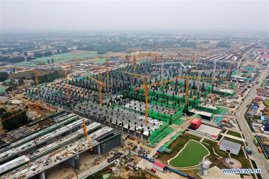 Esta??o Xiongan da ferrovia interurbana de alta velocidade Beijing-Xiongan está em constru??o