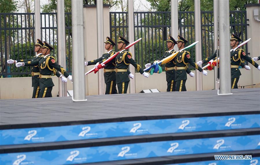 Cerim?nia de hasteamento da bandeira realizada na vila de atletas dos 7o Jogos Mundiais Militares