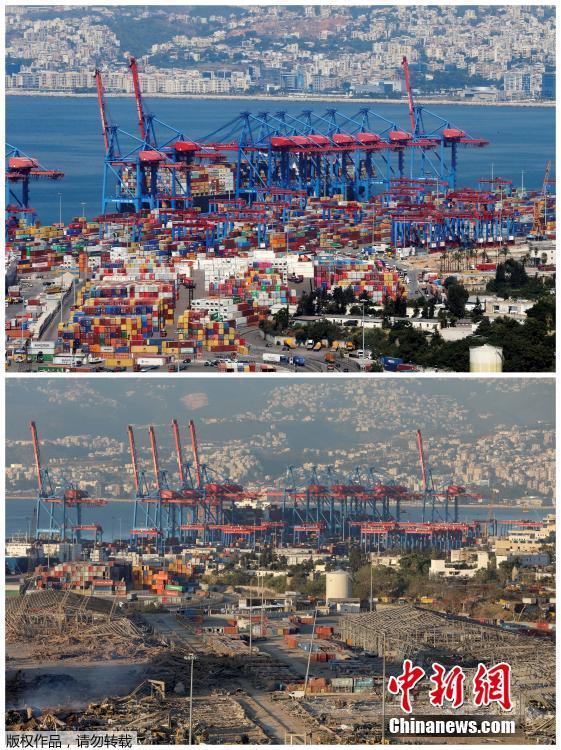 Compara??o antes e depois da explos?o em Beirute no Líbano
