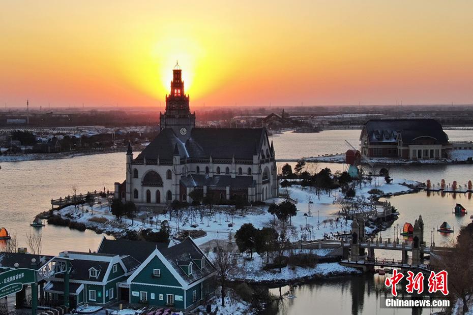 Jiangsu: vis?o aérea após queda de neve em Yancheng