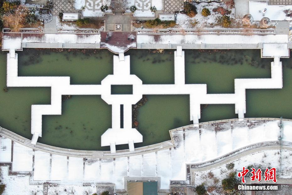 Jiangsu: vis?o aérea após queda de neve em Yancheng