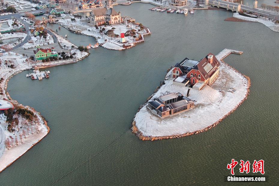 Jiangsu: vis?o aérea após queda de neve em Yancheng