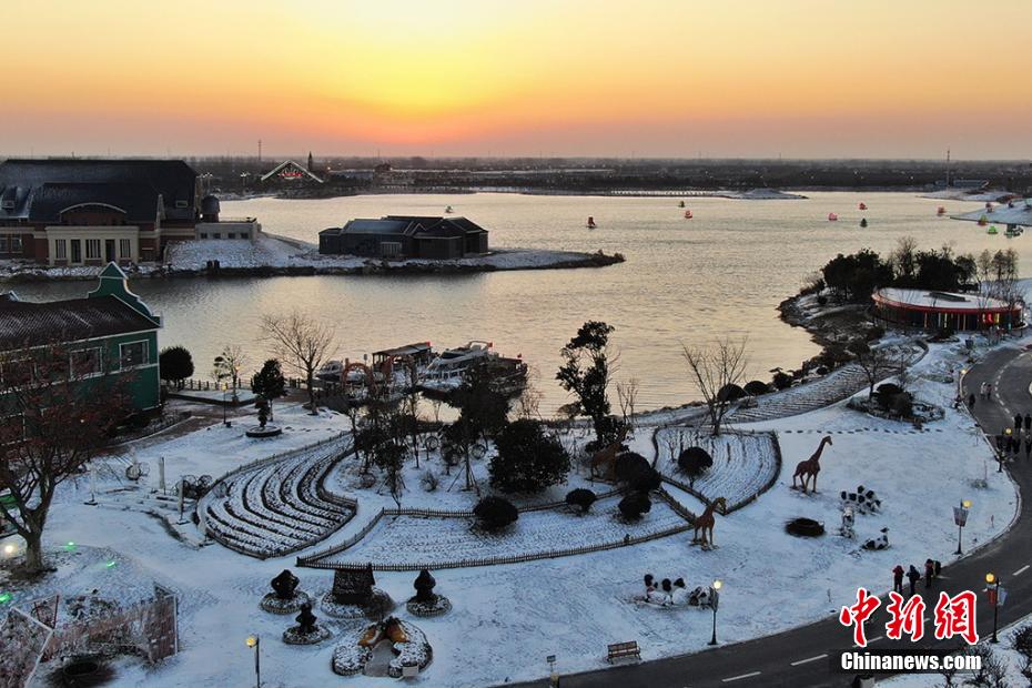 Jiangsu: vis?o aérea após queda de neve em Yancheng
