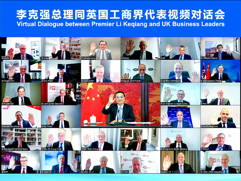 Primeiro-ministro chinês conversa com líderes empresariais britanicos
