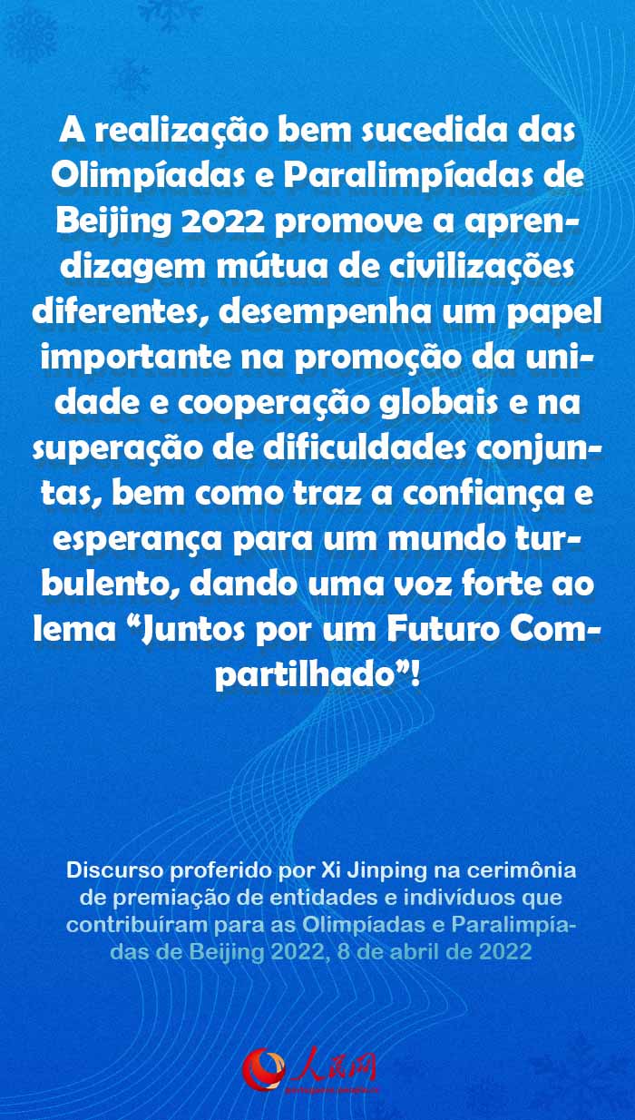 Destaques do discurso de Xi Jinping na cerim?nia de premia??o de entidades e indivíduos que contribuíram para as Olimpíadas e Paralimpíadas de Beijing 2022