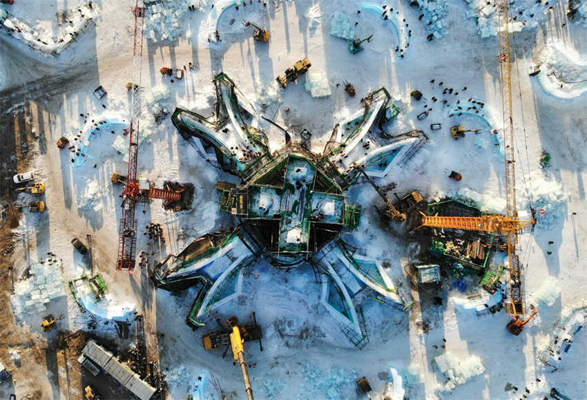 Heilongjiang: constru??o do Parque Temático Mundo de Gelo e Neve em Harbin está em andamento