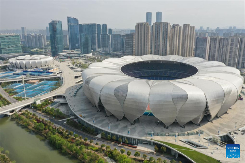 Vistas aéreas de Hangzhou, cidade-sede dos 19o Jogos Asiáticos