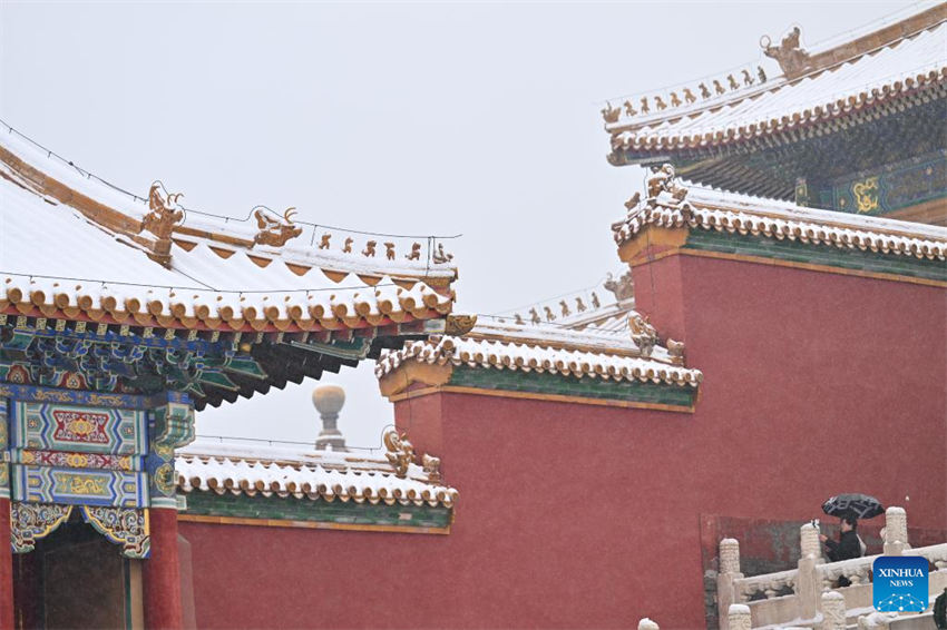 Turistas visitam Museu do Palácio na neve em Beijing