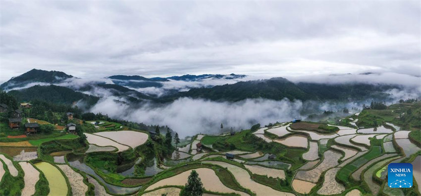 Vista aérea do terra?o em Guizhou, no sudoeste da China