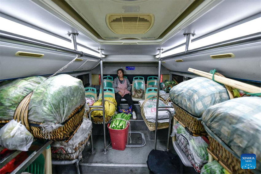 Linha especial de ?nibus ajuda moradores a vender produtos agrícolas em Guizhou